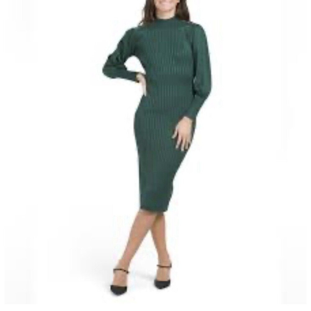 Nanette Lepore‎ Hunter Green Midi Sweater Dress Large Holiday Festive Christmas